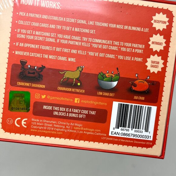 NEW & SEALED [2018] You've Got Crabs Card Game - 4-10 Players - Ages 7+ - Picture 4 of 4